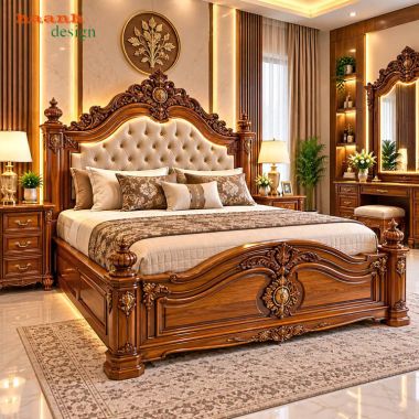Giường ngủ gỗ tân cổ điển chạm khắc hoa văn - GGC 018