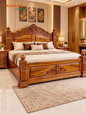 Giường ngủ gỗ tân cổ điển chạm khắc hoa văn - GGC 018