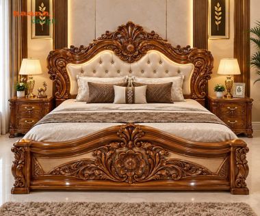 Giường ngủ gỗ tân cổ điển chạm khắc hoa văn - GGC 018