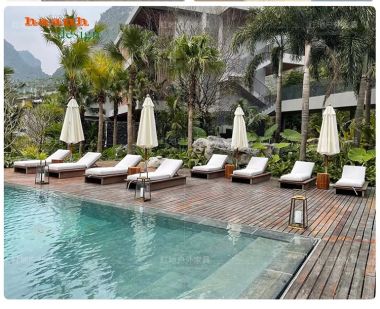 Giường gỗ thư giãn hồ bơi bãi biển gỗ tự nhiên GTT 002