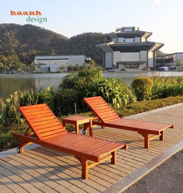 Giường Thư Giãn Bãi Biển và Hồ Bơi - Gỗ Teak Tự Nhiên GTT 003