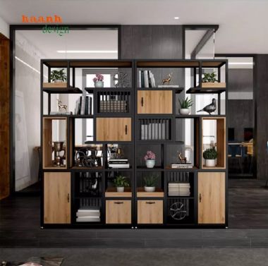 Kệ ngăn phòng sắt gỗ thiết kế theo yêu cầu, siêu bền đẹp-KTS 017