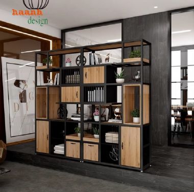 Kệ ngăn phòng sắt gỗ thiết kế theo yêu cầu, siêu bền đẹp-KTS 017
