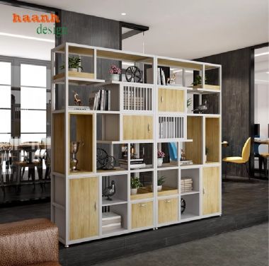 Kệ ngăn phòng sắt gỗ thiết kế theo yêu cầu, siêu bền đẹp-KTS 017