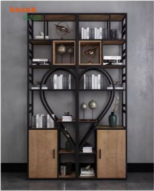 Khám phá ý tưởng kệ sắt trang trí kết hợp gỗ độc đáo-KTS 012