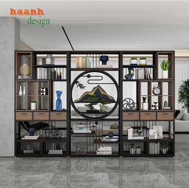 Biến hóa không gian bằng kệ gỗ khung sắt trang trí-KTS 009