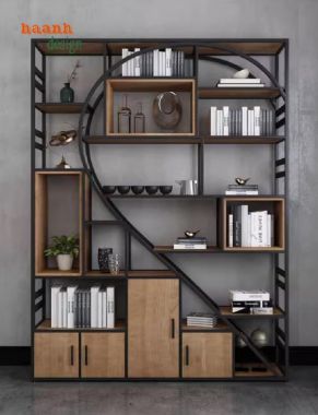 Khám phá ý tưởng kệ sắt trang trí kết hợp gỗ độc đáo-KTS 012