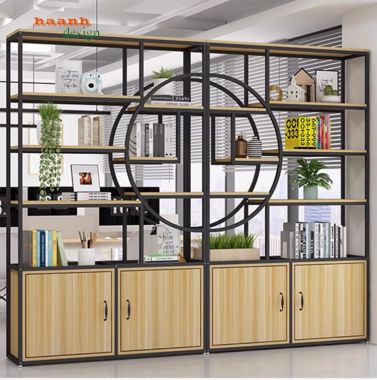 Kệ sắt trang trí văn phòng kết hợp gỗ công nghiệp cao cấp KTS 003