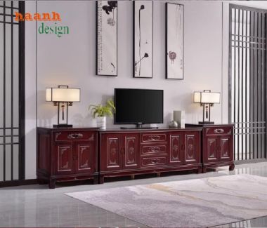 Kệ ti vi phòng khách Á Đông – Lựa chọn đẳng cấp từ gỗ gõ đỏ-KTV 008