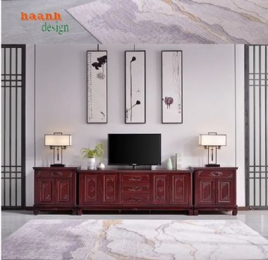 Kệ ti vi phòng khách Á Đông – Lựa chọn đẳng cấp từ gỗ gõ đỏ-KTV 008