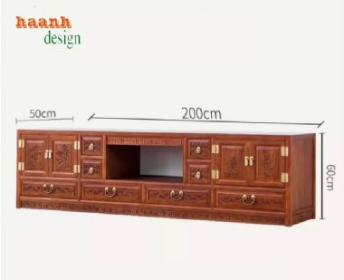 Kệ Tivi Phòng Khách Gỗ Gõ Đỏ Chạm Khắc Cổ Điển Cao Cấp-KTV 009