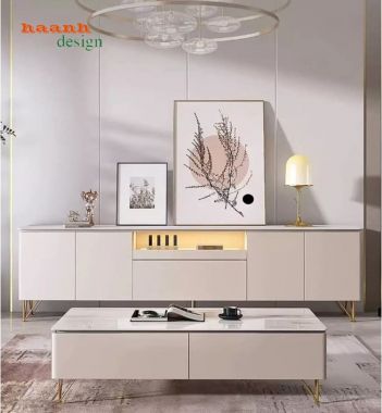 Kệ tivi gỗ công nghiệp màu kem chân cao - KCH 013