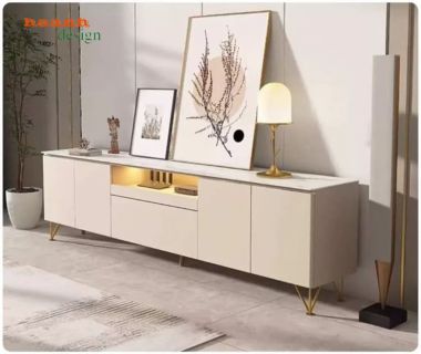 Kệ tivi gỗ công nghiệp màu kem chân cao - KCH 013