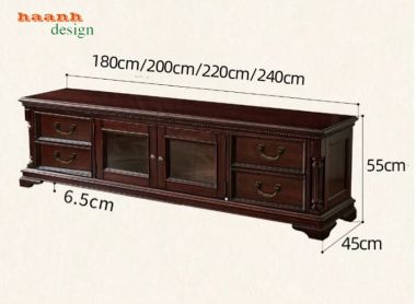 Kệ tivi tân cổ điển 4 ngăn kéo 2 cánh kính - KTD 014