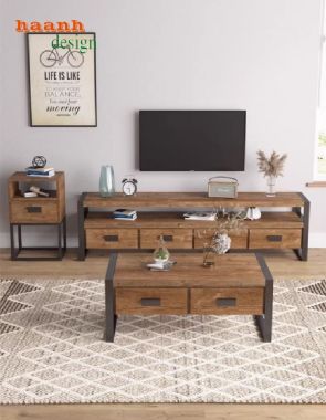 Bùng nổ xu hướng kệ tivi phòng khách sắt gỗ hiện đại-KSG 001