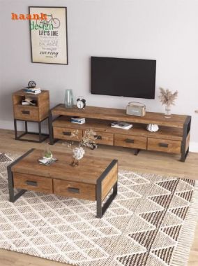Bùng nổ xu hướng kệ tivi phòng khách sắt gỗ hiện đại-KSG 001