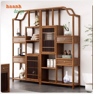 Kệ gỗ trang trí phòng khách sang trọng từ gỗ sồi tự nhiên-KTT 015