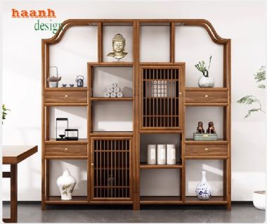 Kệ gỗ trang trí phòng khách sang trọng từ gỗ sồi tự nhiên-KTT 015