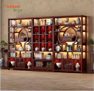 Trang trí ấn tượng với kệ gỗ bày đồ giả cổ-KTT 011