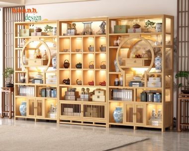 Trang trí ấn tượng với kệ gỗ bày đồ giả cổ-KTT 011