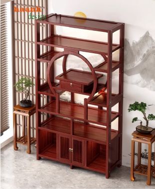 Trang trí ấn tượng với kệ gỗ bày đồ giả cổ-KTT 011