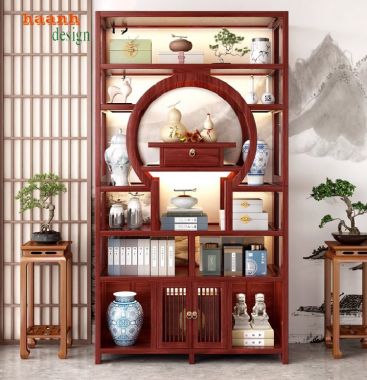 Trang trí ấn tượng với kệ gỗ bày đồ giả cổ-KTT 011