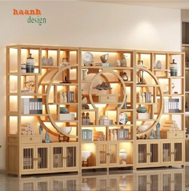 Trang trí ấn tượng với kệ gỗ bày đồ giả cổ-KTT 011