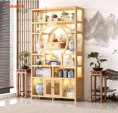 Trang trí ấn tượng với kệ gỗ bày đồ giả cổ-KTT 011