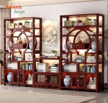 Trang trí ấn tượng với kệ gỗ bày đồ giả cổ-KTT 011