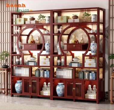 Trang trí ấn tượng với kệ gỗ bày đồ giả cổ-KTT 011
