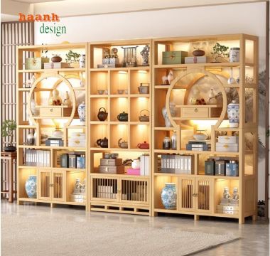 Trang trí ấn tượng với kệ gỗ bày đồ giả cổ-KTT 011