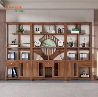 Tủ kệ gỗ trang trí – Điểm nhấn cho không gian phòng khách-KTT 018