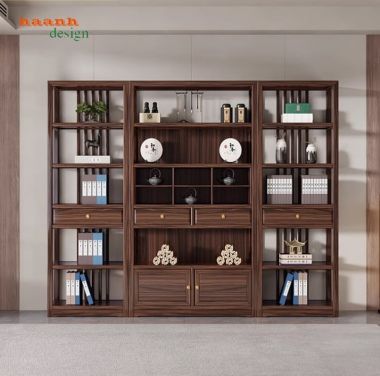 Tủ kệ gỗ trang trí – Điểm nhấn cho không gian phòng khách-KTT 018