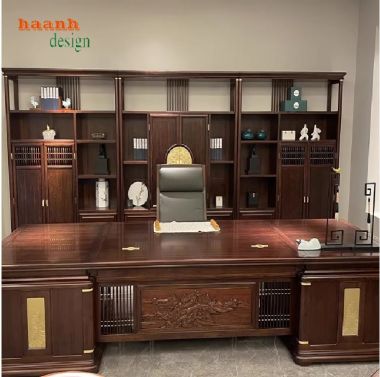 Bàn làm việc lãnh đạo gỗ sồi chạm khắc đẳng cấp Á Đông-PGG 013