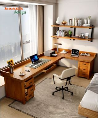Bàn Làm Việc Tại Nhà Gỗ Sồi Tự Nhiên Cao Cấp Sang Trọng-BLH 005