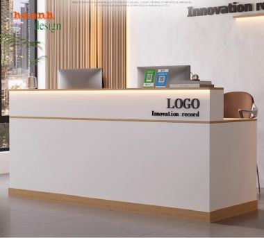 Bàn lễ tân công ty hiện đại kết hợp nhựa PVC giả đá và đèn LED-QLT 014