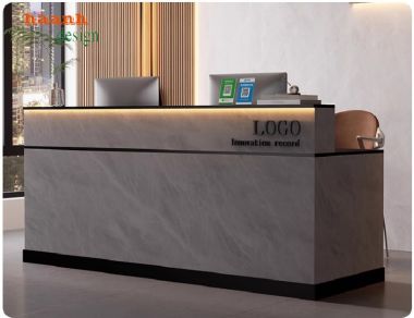 Bàn lễ tân công ty hiện đại kết hợp nhựa PVC giả đá và đèn LED-QLT 014