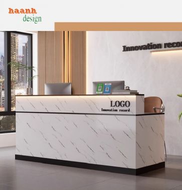 Bàn lễ tân công ty hiện đại kết hợp nhựa PVC giả đá và đèn LED-QLT 014