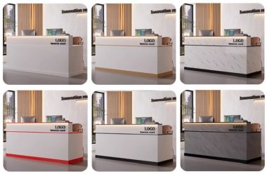 Bàn lễ tân công ty hiện đại kết hợp nhựa PVC giả đá và đèn LED-QLT 014