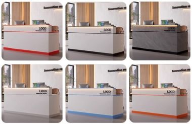 Bàn lễ tân công ty hiện đại kết hợp nhựa PVC giả đá và đèn LED-QLT 014