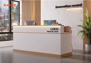 Bàn lễ tân công ty hiện đại kết hợp nhựa PVC giả đá và đèn LED-QLT 014