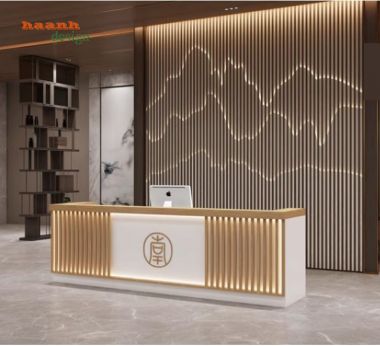 Quầy lễ tân văn phòng gỗ công nghiệp hiện đại chuyên nghiệp QLT 003