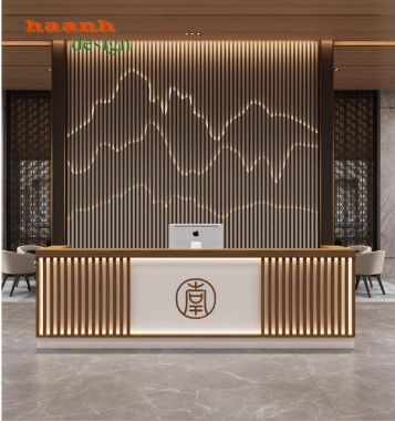 Quầy lễ tân văn phòng gỗ công nghiệp hiện đại chuyên nghiệp QLT 003