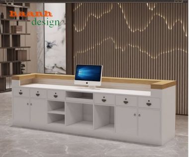 Quầy lễ tân văn phòng gỗ công nghiệp hiện đại chuyên nghiệp QLT 003