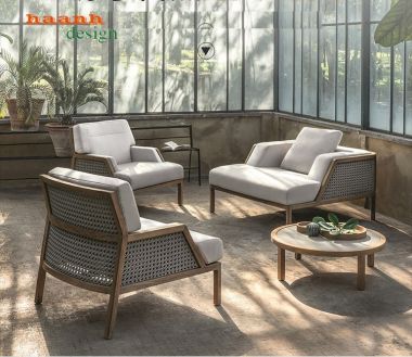 Sofa gỗ Teak kết hợp mây ngoài trời SNT 003