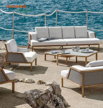 Sofa gỗ Teak kết hợp mây ngoài trời SNT 003