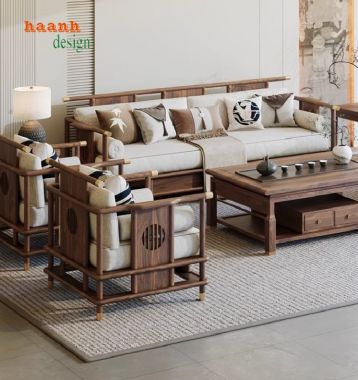 Nâng tầm không gian với Sofa phòng khách gỗ óc chó-BGC 013