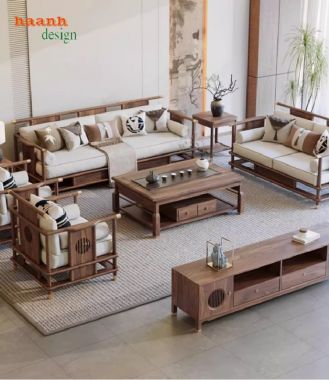Nâng tầm không gian với Sofa phòng khách gỗ óc chó-BGC 013
