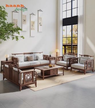 Khám phá mẫu sofa gỗ óc chó đẹp, bền, chuẩn phong cách Á Đông-BGC 016
