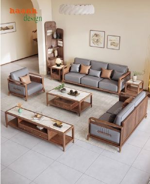 Bàn ghế sofa gỗ phòng khách hiện đại – Từ gỗ óc chó Bắc Mỹ-SFH 019